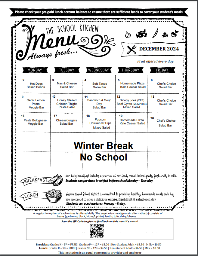 December 2024 Lunch Menu